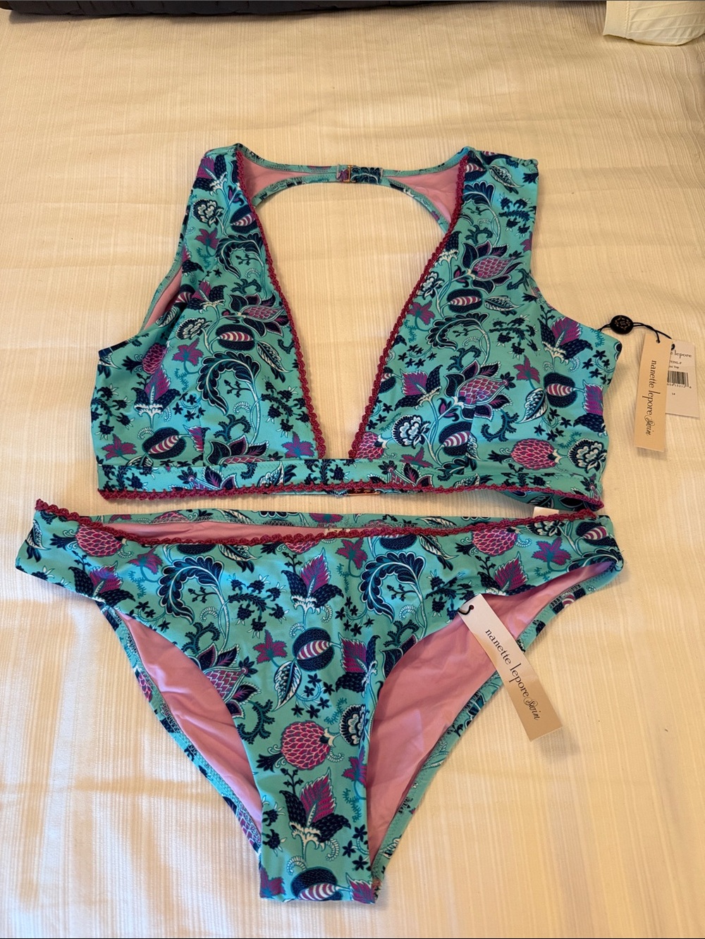 Nanette Lepore Turquoise and Pink Floral Kids Two-Piece Swim Set